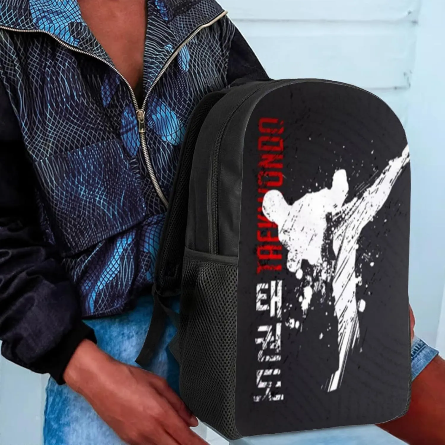 Cool Taekwondo Print Backpack for Elementary College Teenagers School Bag Travel Beach Daypack Boys Girls Shoulders School Backpack