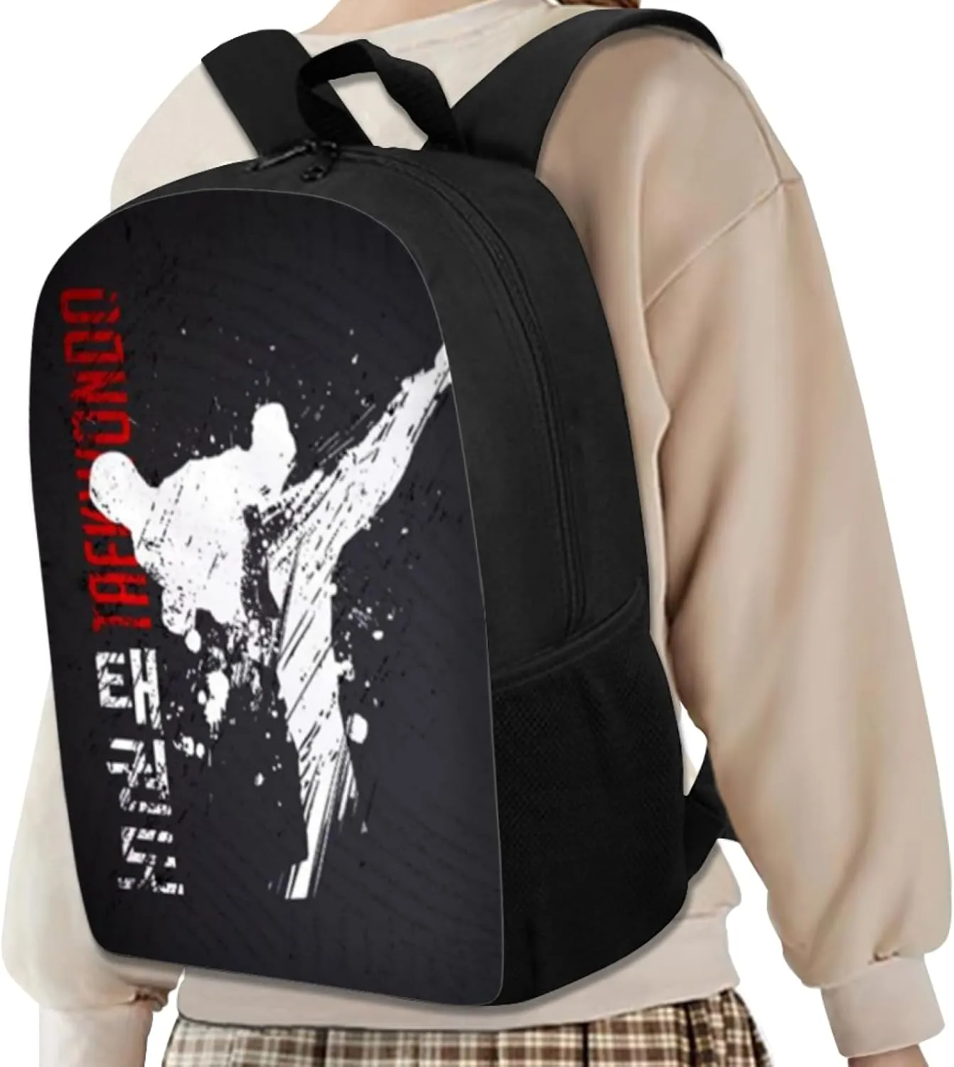 Cool Taekwondo Print Backpack for Elementary College Teenagers School Bag Travel Beach Daypack Boys Girls Shoulders School Backpack