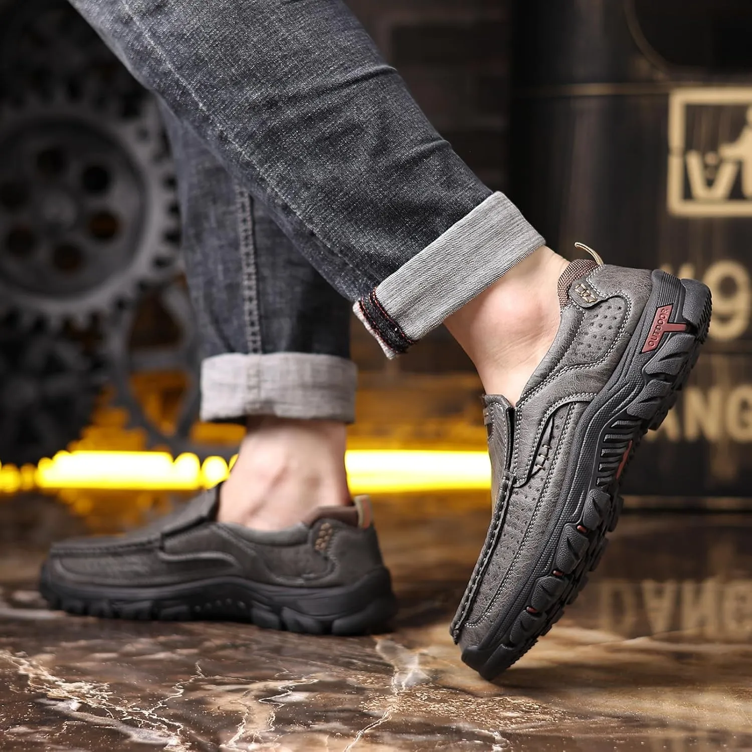 Coramtty Mens Classic Walking Sneakers Slip on Loafers Casual Shoes Comfort Breathable Dress Flats for Driving Business Office Outdoor