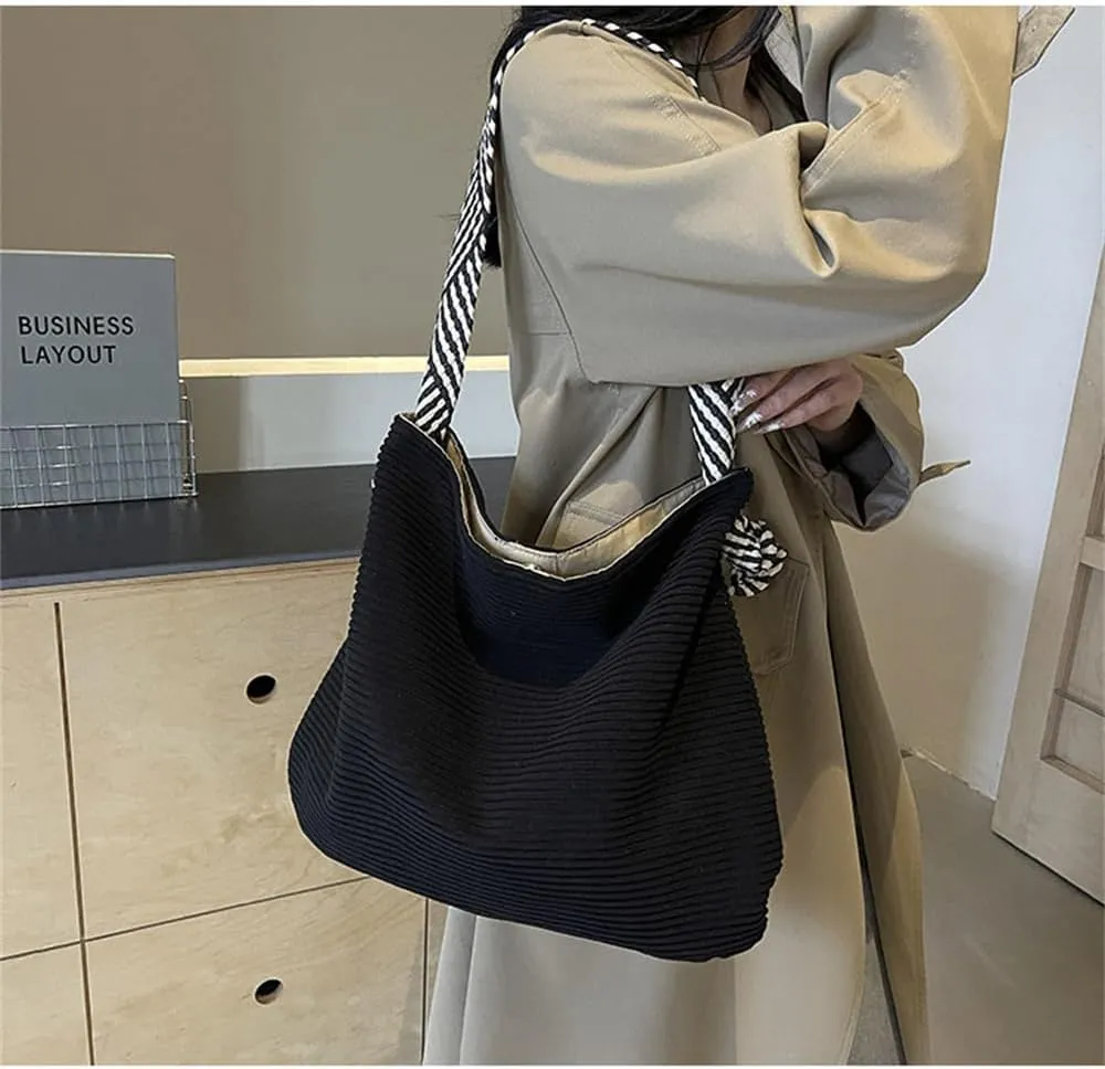 Corduroy Slouchy Hobo Bags for Women Large Corduroy Tote Bag with Wide Strap Casual Work Travel Shoulder Handbag