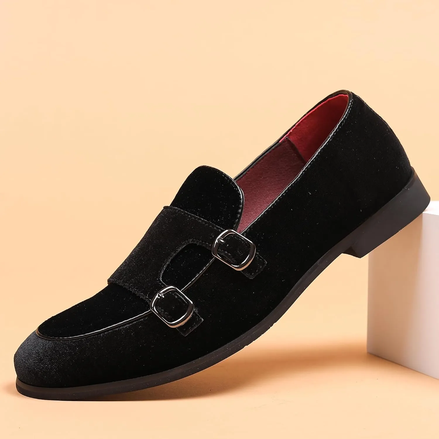 COSIDRAM Men's Casual Shoes Fashion Velvet Patent Leather Loafers Classic Gold Buckle Business Party Shoes