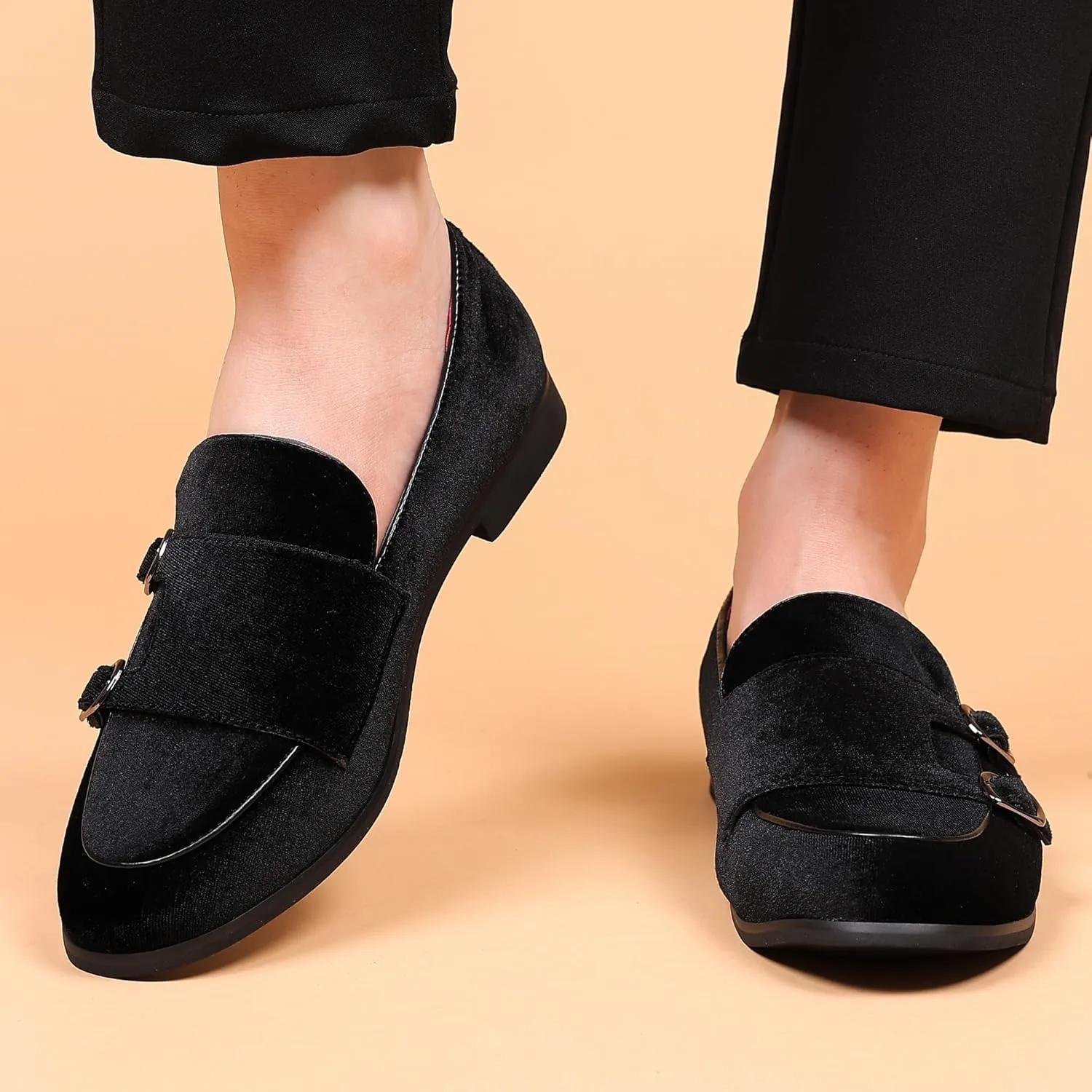 COSIDRAM Men's Casual Shoes Fashion Velvet Patent Leather Loafers Classic Gold Buckle Business Party Shoes