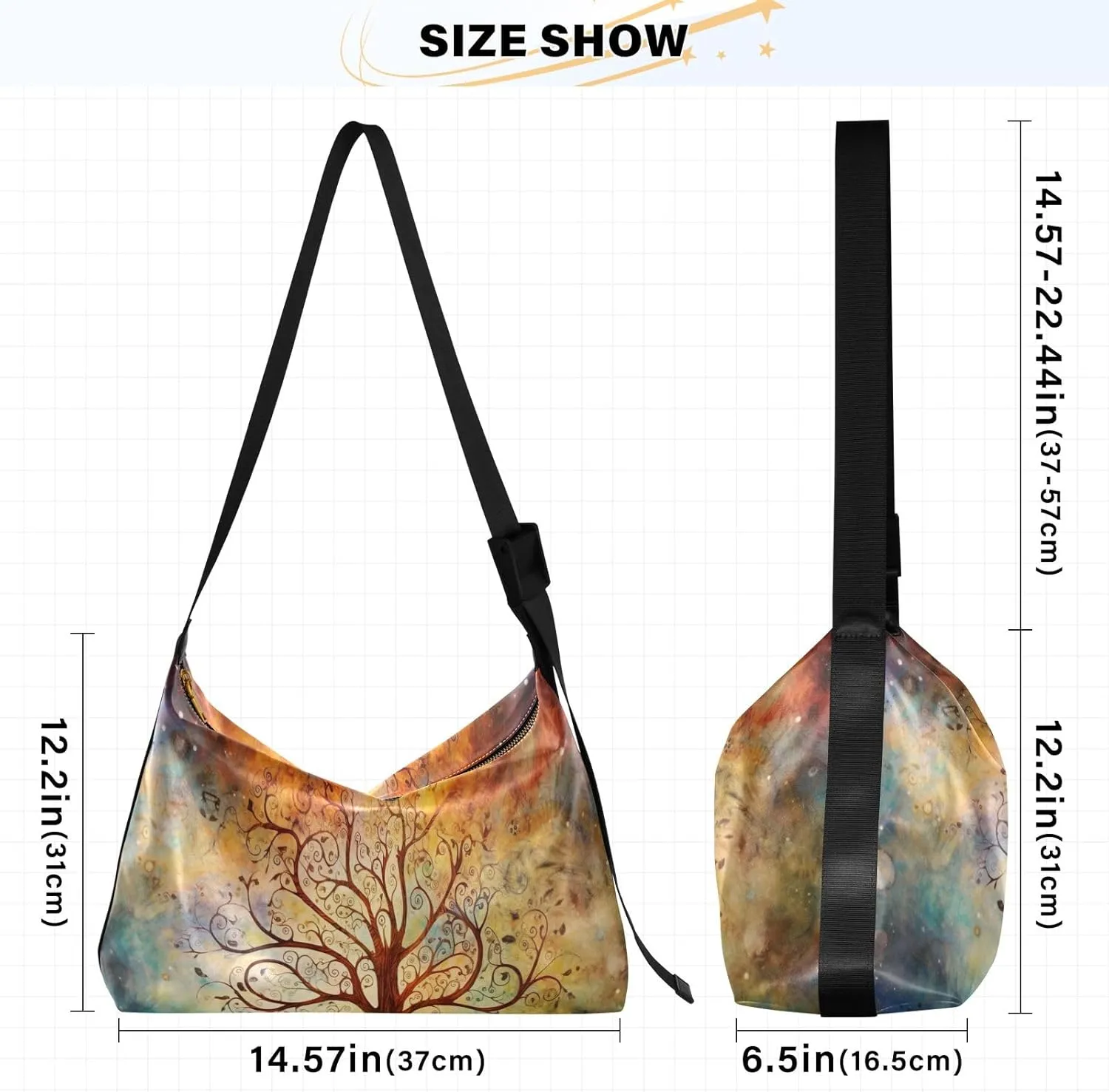 Cosmic Tree on Starry Night Sky Woman Large Cross Body Bag, Leather Shoulder Bag, Cross Body Faux Leather Bag
