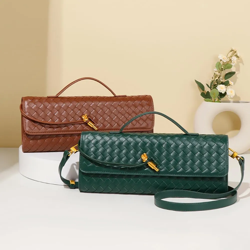 Covelin Women's Handmade Woven Evening Bag Leather Shoulder Clutch Handbag Fashion Crossbody Purse