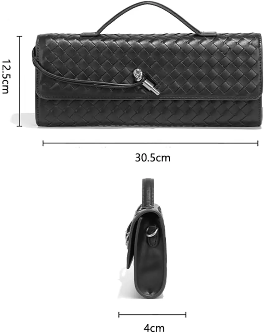 Covelin Women's Handmade Woven Evening Bag Leather Shoulder Clutch Handbag Fashion Crossbody Purse