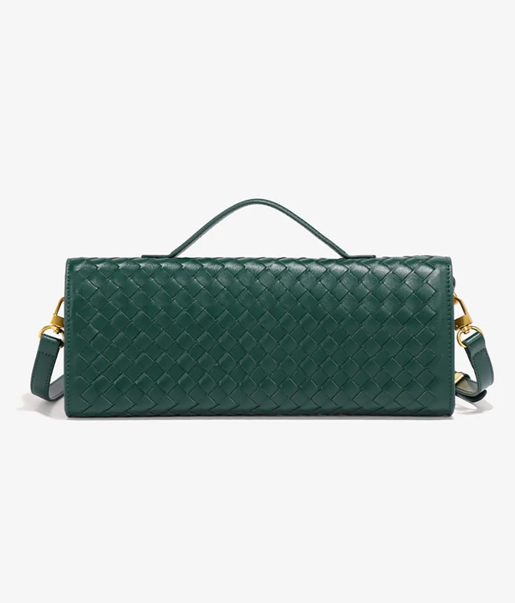 Covelin Women's Handmade Woven Evening Bag Leather Shoulder Clutch Handbag Fashion Crossbody Purse