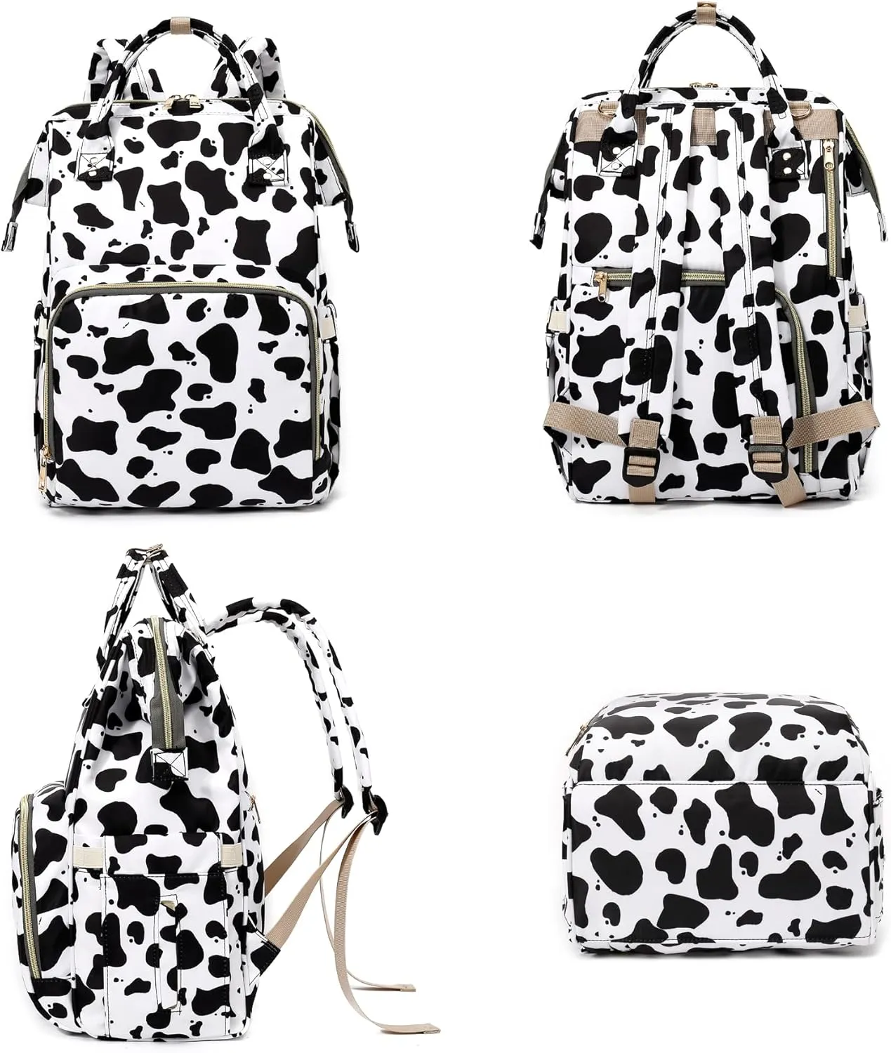 Cow Print Baby Diaper Bag Backpack for Girls Boys, Waterproof Large Maternity Nappy Bags for Mom