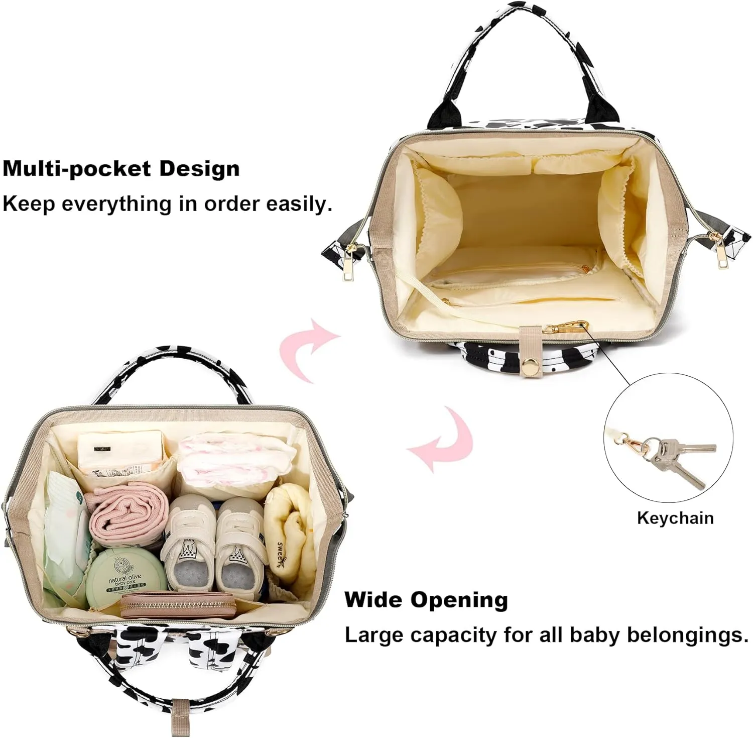 Cow Print Baby Diaper Bag Backpack for Girls Boys, Waterproof Large Maternity Nappy Bags for Mom