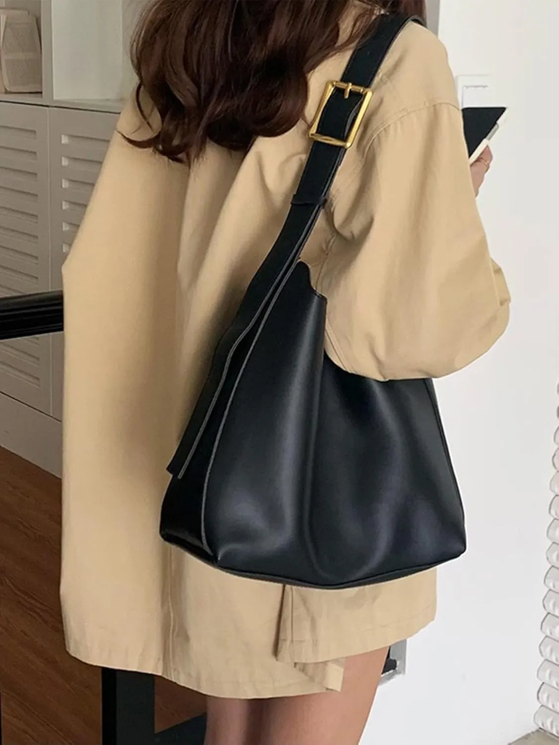 COZYEASE Women's Hobo Buckle Bag Casual Soft Leather Shoulder Bag Business Crossbody Top Handle Tote Bags