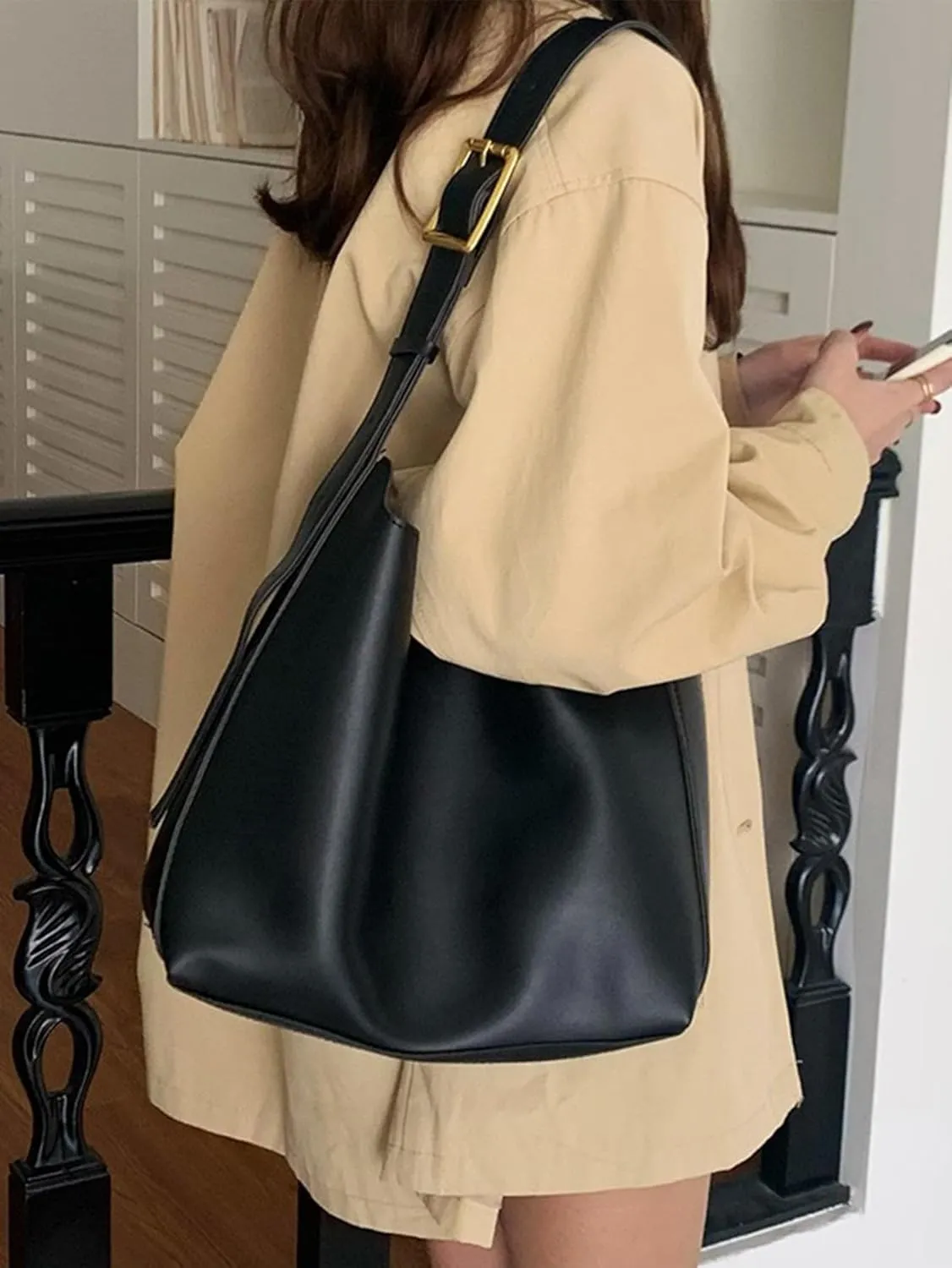 COZYEASE Women's Hobo Buckle Bag Casual Soft Leather Shoulder Bag Business Crossbody Top Handle Tote Bags