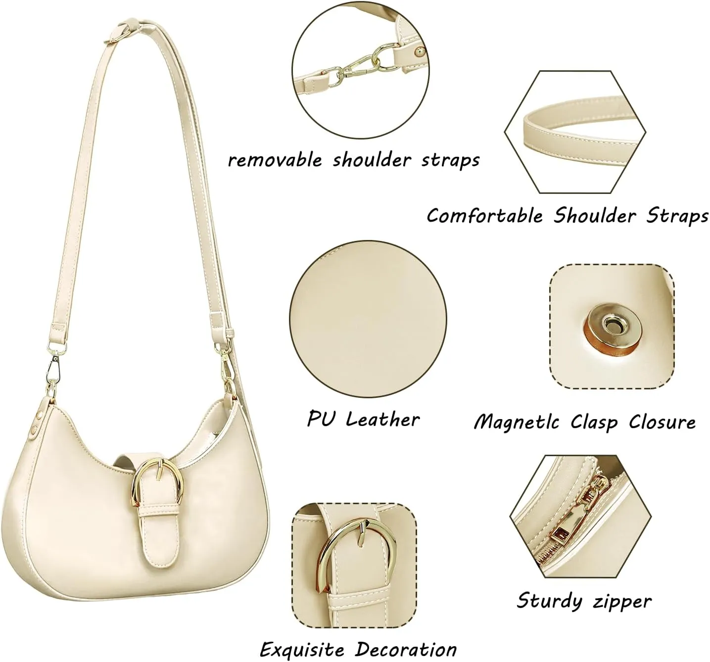 Crescent Bag for Women Small Shoulder Purses Leather Zip Handbag Crossbody Bags Cute Hobo Tote Bag