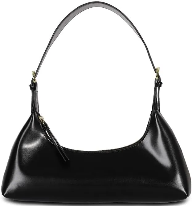 Crescent Shoulder Bag for Women Trending Purses Black PU Leather Women Handbag Dumpling Half Moon Bag (Black)