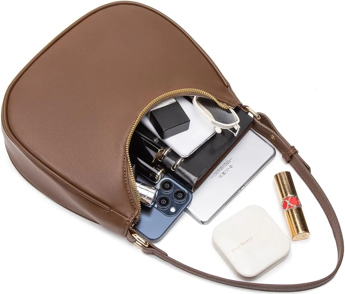 Crescent Shoulder Bags for Women Cute Hobo Tote Handbag Under the Arm Purses Mini Clutch Purse with Zipper Closure