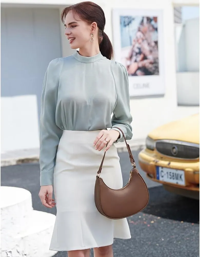 Crescent Shoulder Bags for Women Cute Hobo Tote Handbag Under the Arm Purses Mini Clutch Purse with Zipper Closure