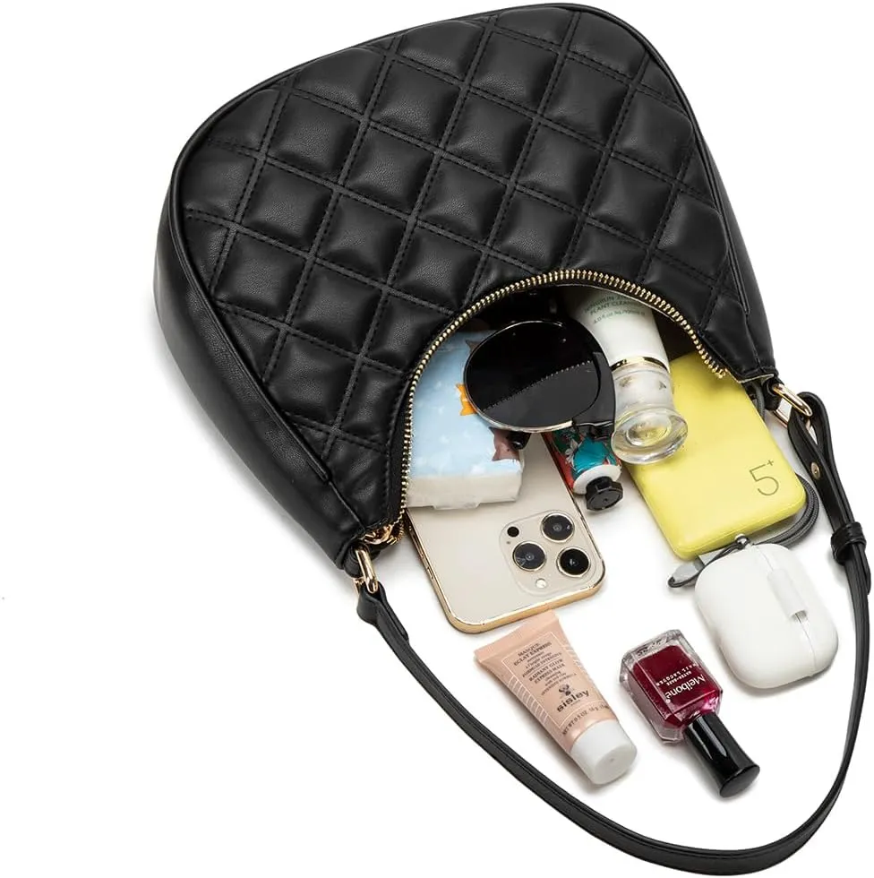 Crescent Shoulder Bags for Women Cute Hobo Tote Handbag Under the Arm Purses Mini Clutch Purse with Zipper Closure