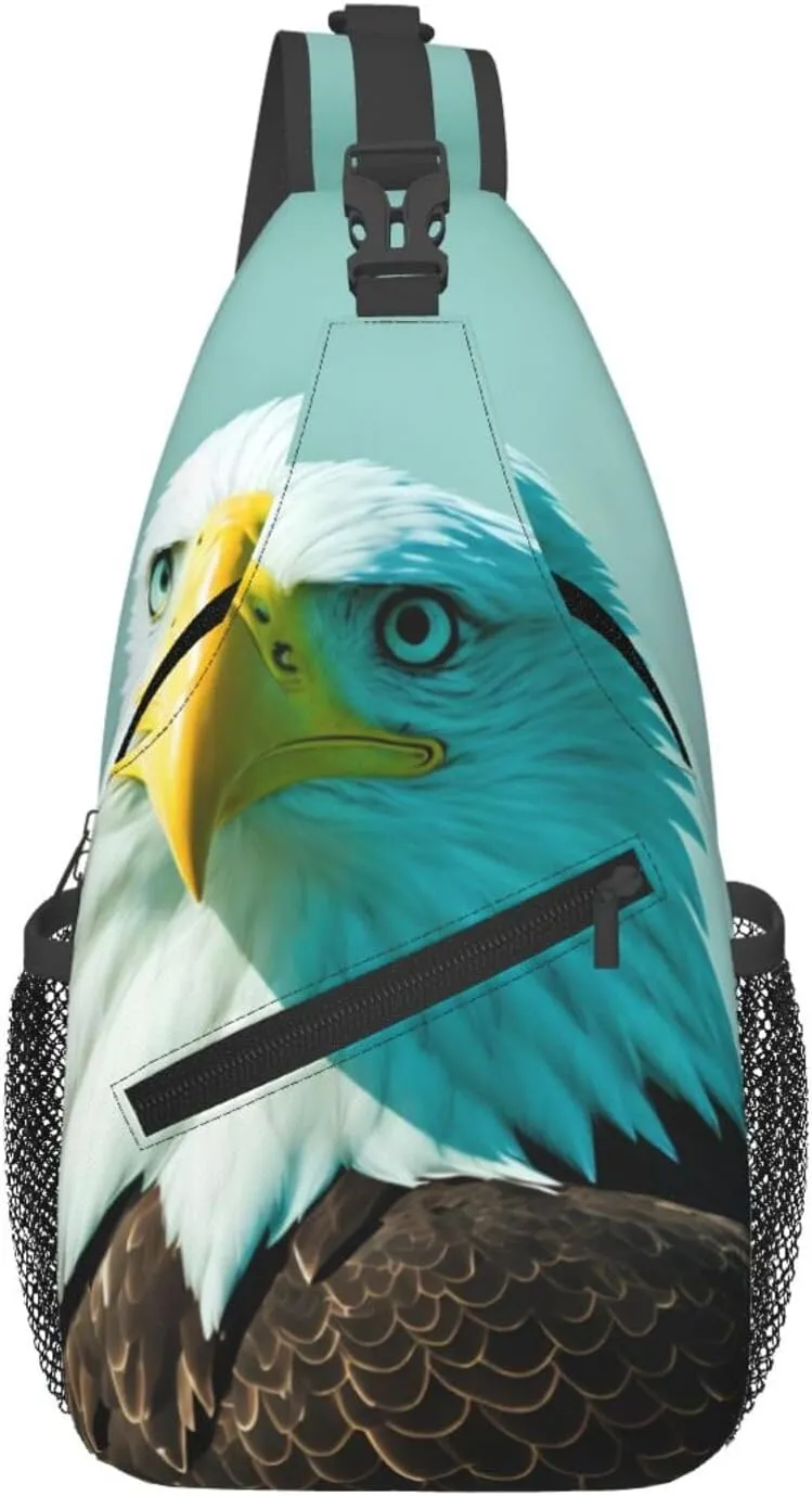 Cross Chest Bag Diagonally for Men and Women - Lightweight and Durable with High Storage Capacity Brave Eagle Pattern, Black, One Size