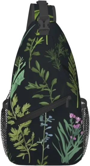 Cross Chest Bag Diagonally for Men and Women - Lightweight and Durable with High Storage Capacity flowering herbs and herbaceous plants Pattern, Black, One Size