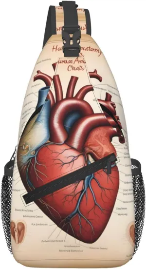 Cross Chest Bag Diagonally for Men and Women - Lightweight and Durable with High Storage Capacity Human Anatomy Heart Chart Pattern, Black, One Size
