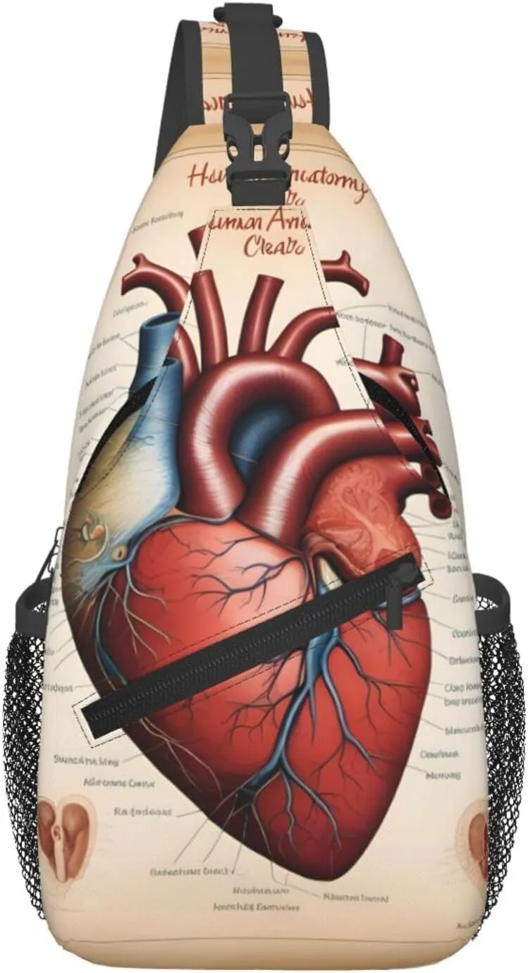 Cross Chest Bag Diagonally for Men and Women - Lightweight and Durable with High Storage Capacity Human Anatomy Heart Chart Pattern, Black, One Size