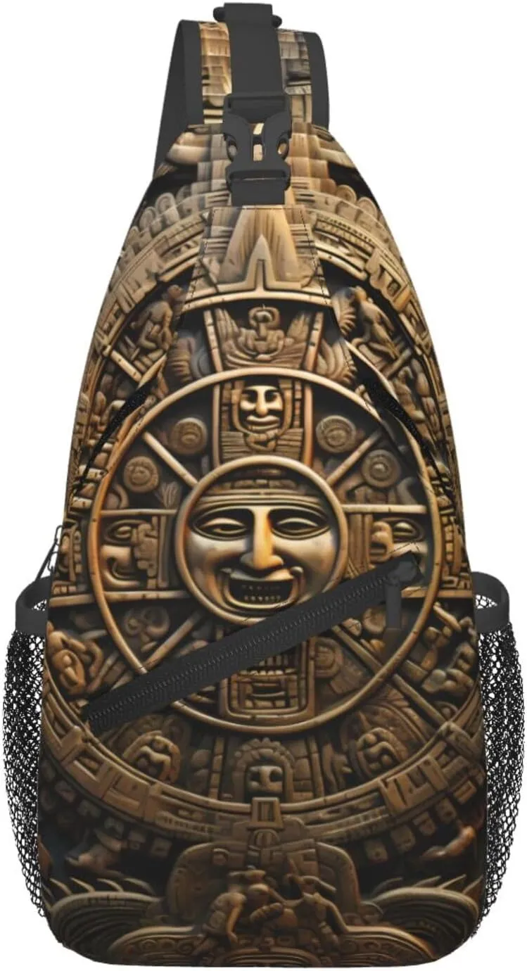 Cross Chest Bag Diagonally for Men and Women - Lightweight and Durable with High Storage Capacity Mayan Calendar End of The World Printing, Black, One Size