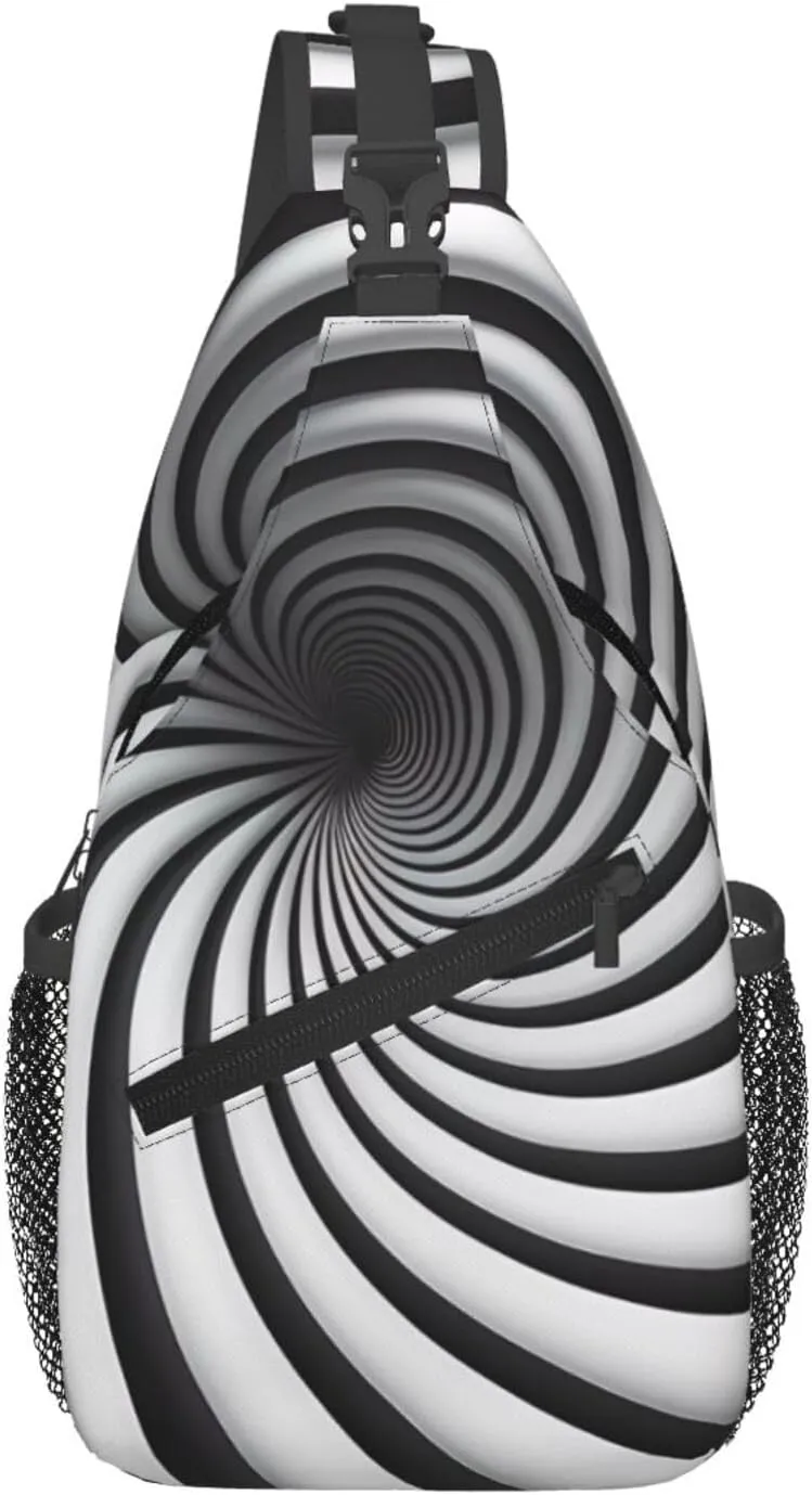 Cross Chest Bag Diagonally for Men and Women - Lightweight and Durable with High Storage Capacity spiral optical illusion gif Picture, Black, One Size