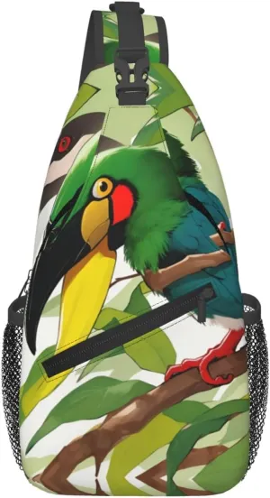 Cross Chest Bag Diagonally for Men and Women - Lightweight and Durable with High Storage Capacity toucantropical beak Prints, Black, One Size