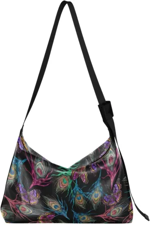Crossbody Bag for Women Men Trendy Peacock Feathers Embroidery Leather Casual Hobo Shoulder Bags Purses with Adjustable Strap Butterflies Ethnic Fashion Large Sling Handbag