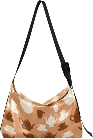 Crossbody Bag for Women Men Trendy Teacups and The Teapots Leather Casual Hobo Shoulder Bags Purses with Adjustable Strap Fashion Large Sling Handbag