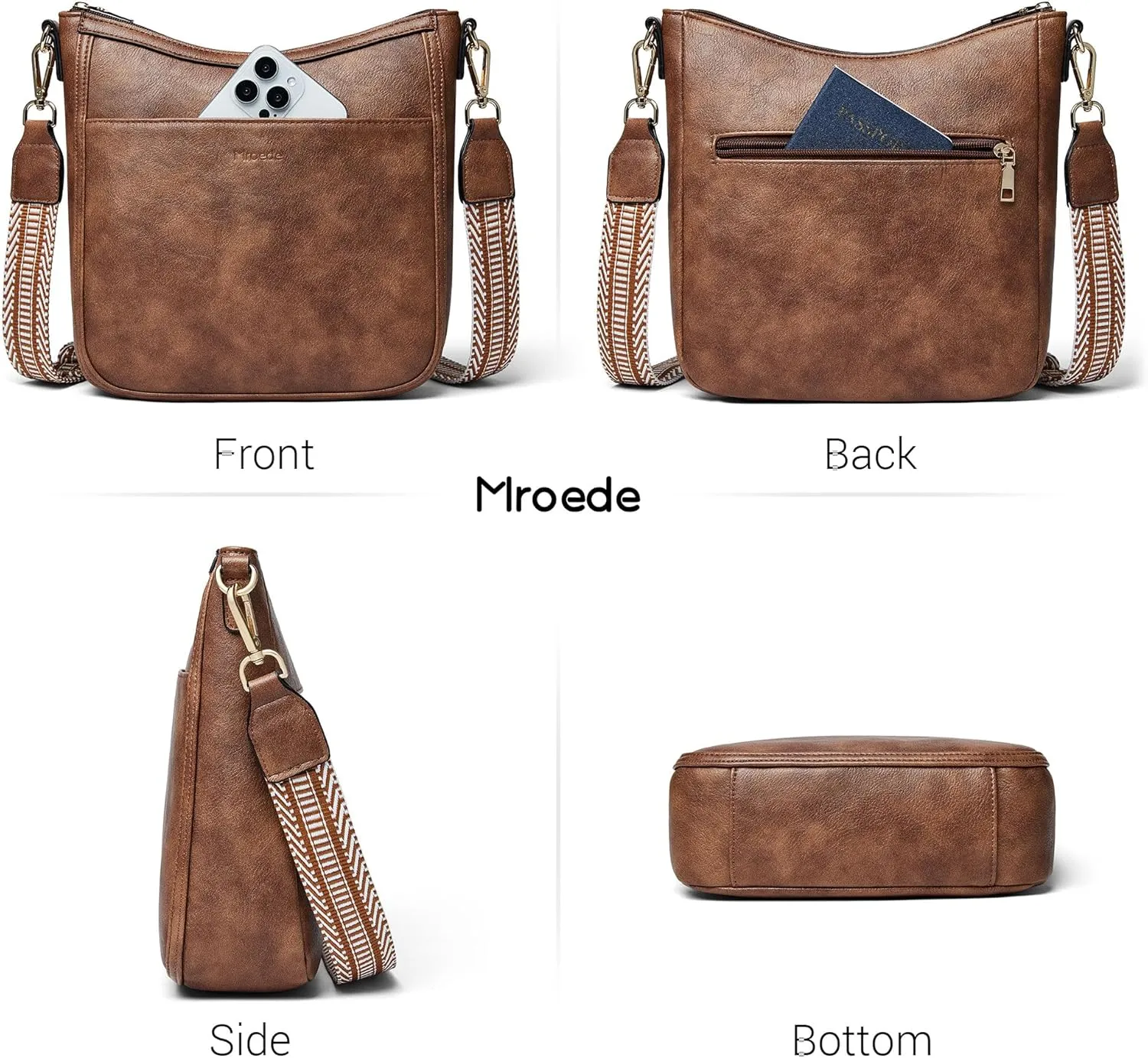 Crossbody Bags for Women Vegan Leather Hobo Purses Travel Shoulder Handbags with Detachable Wide Guitar Strap