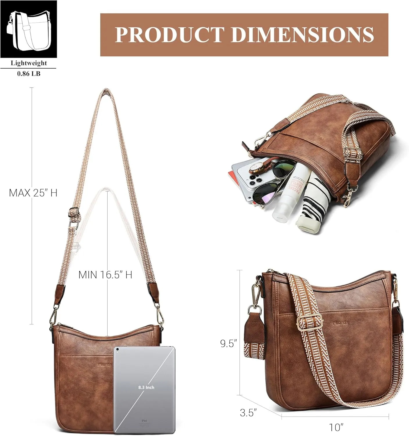 Crossbody Bags for Women Vegan Leather Hobo Purses Travel Shoulder Handbags with Detachable Wide Guitar Strap