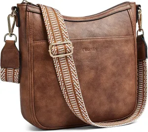 Crossbody Bags for Women Vegan Leather Hobo Purses Travel Shoulder Handbags with Detachable Wide Guitar Strap