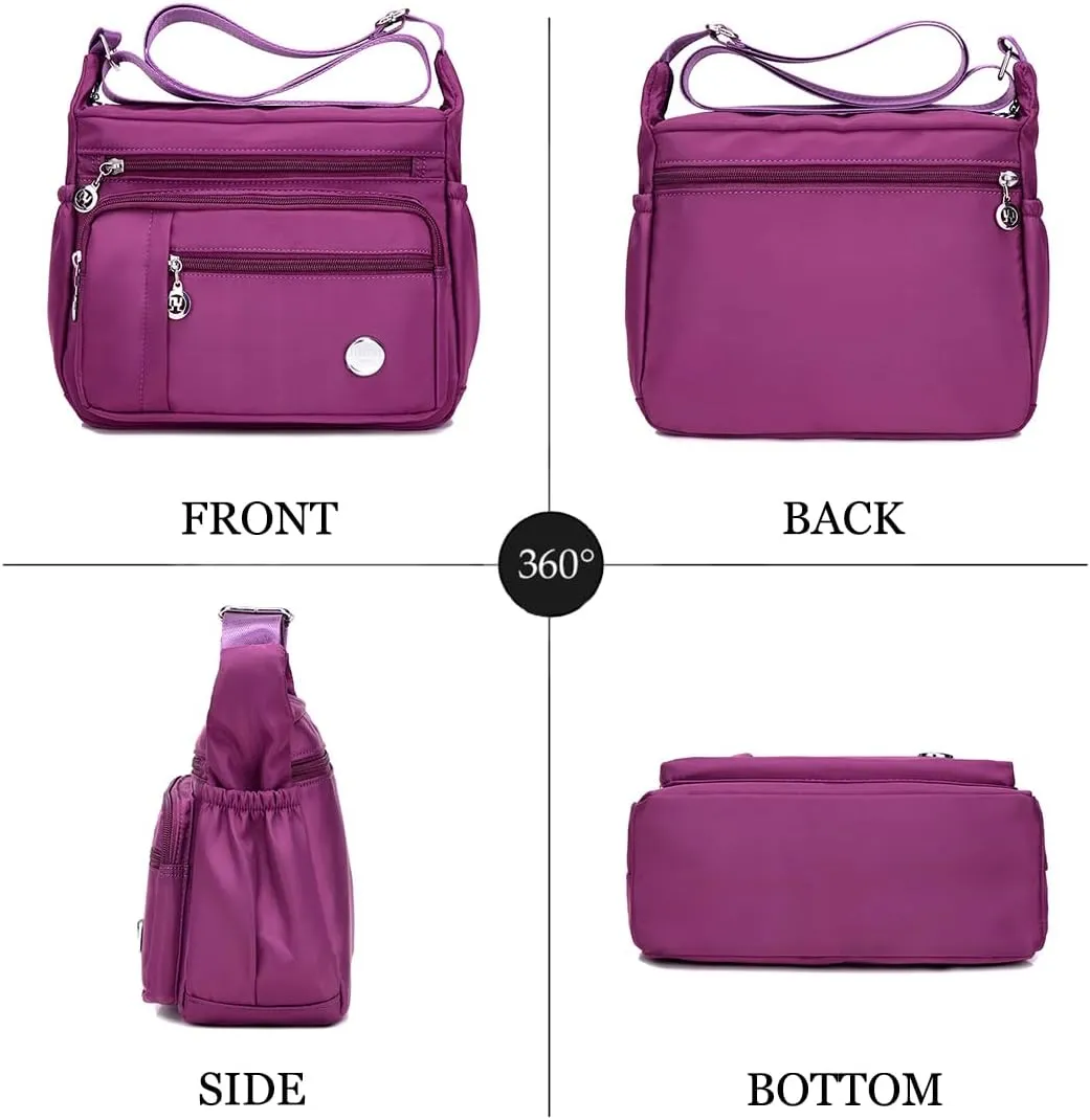 Crossbody Purse for Women Multi Pocket Shoulder Handbags Waterproof Nylon Purse and Handbags Messenger Bag