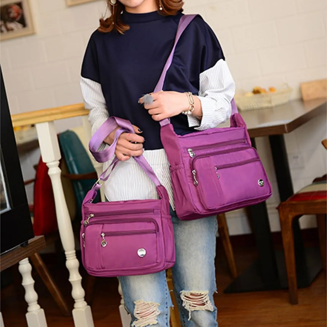 Crossbody Purse for Women Multi Pocket Shoulder Handbags Waterproof Nylon Purse and Handbags Messenger Bag