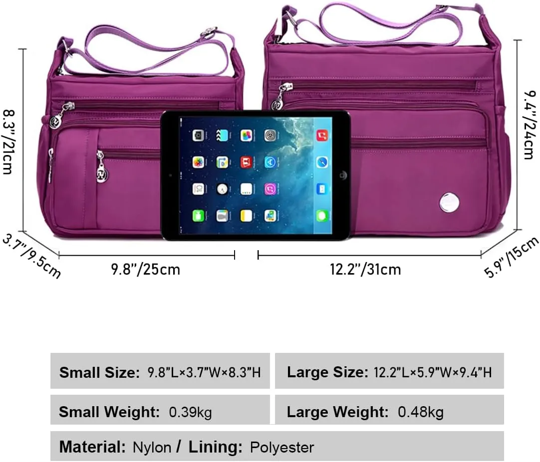 Crossbody Purse for Women Multi Pocket Shoulder Handbags Waterproof Nylon Purse and Handbags Messenger Bag