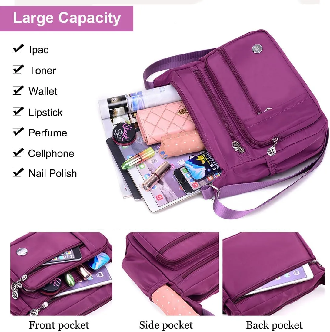 Crossbody Purse for Women Multi Pocket Shoulder Handbags Waterproof Nylon Purse and Handbags Messenger Bag