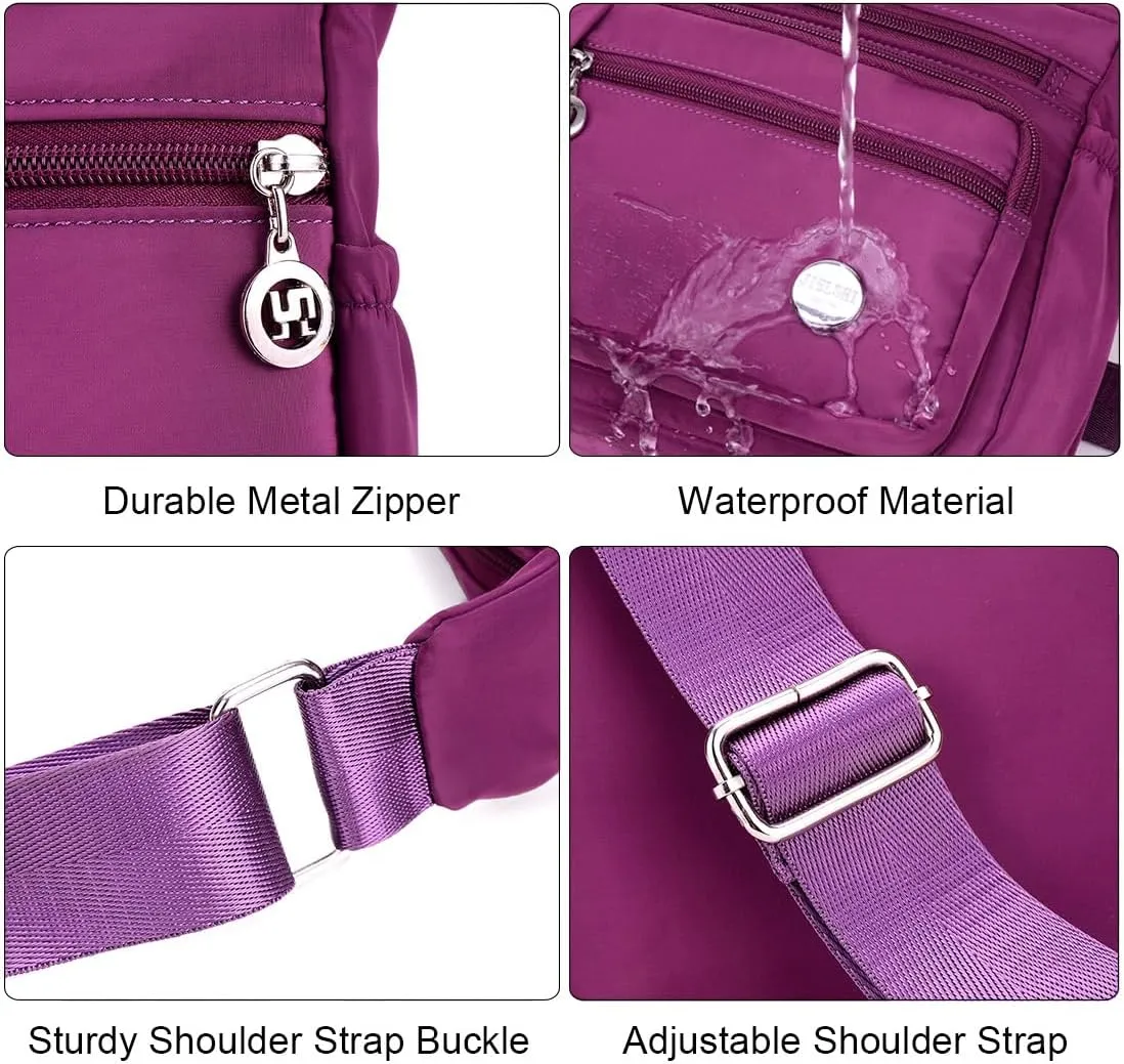 Crossbody Purse for Women Multi Pocket Shoulder Handbags Waterproof Nylon Purse and Handbags Messenger Bag