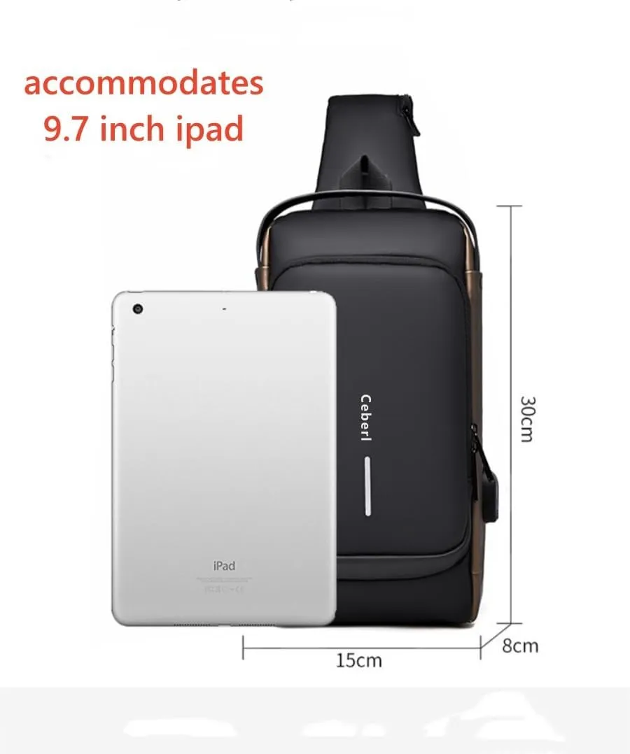 Crossbody Sling Bag for Men Women,Anti-Theft Shoulder Backpack Waterproof Chest Daypack with USB Charging Hole (Grey)