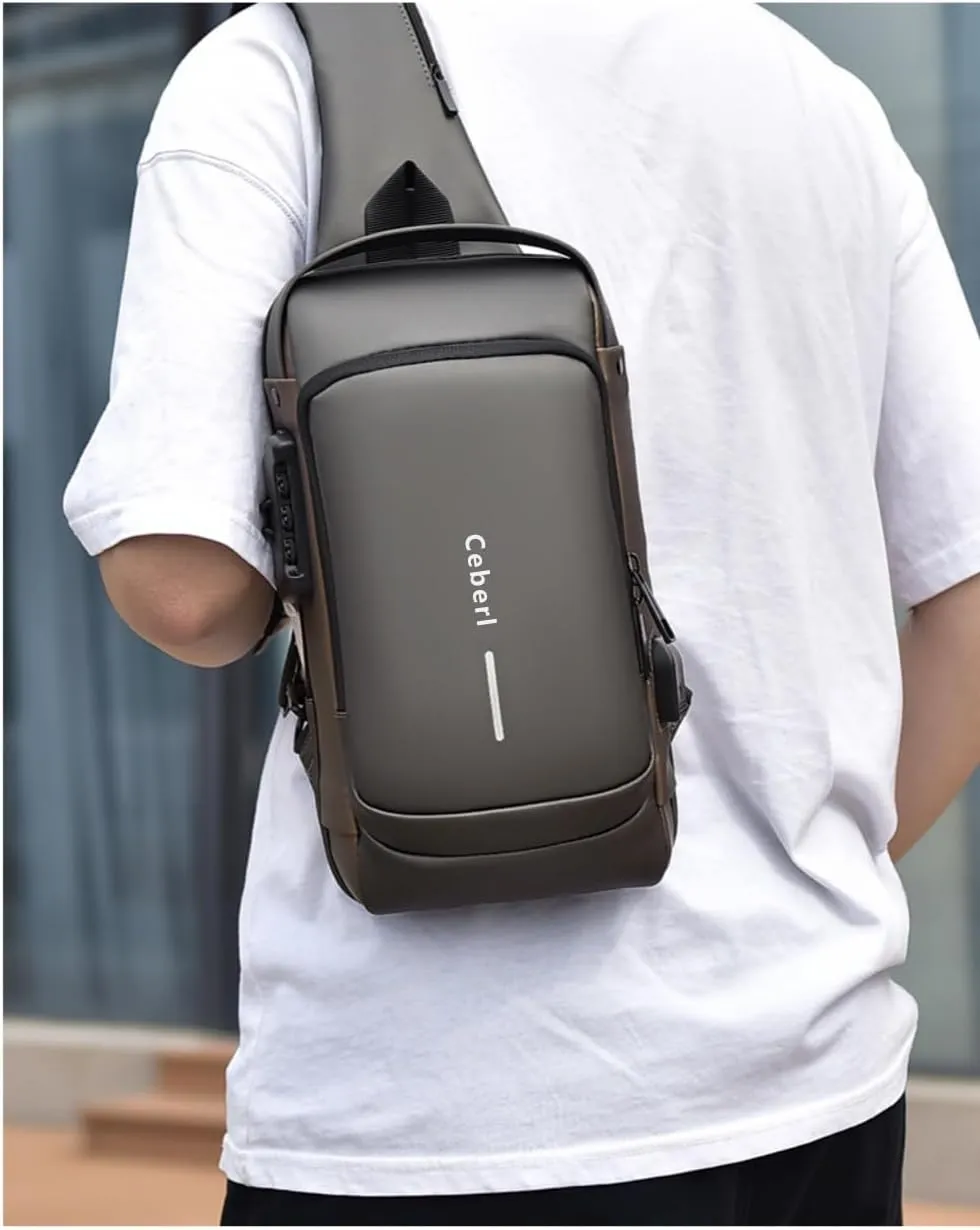 Crossbody Sling Bag for Men Women,Anti-Theft Shoulder Backpack Waterproof Chest Daypack with USB Charging Hole (Grey)