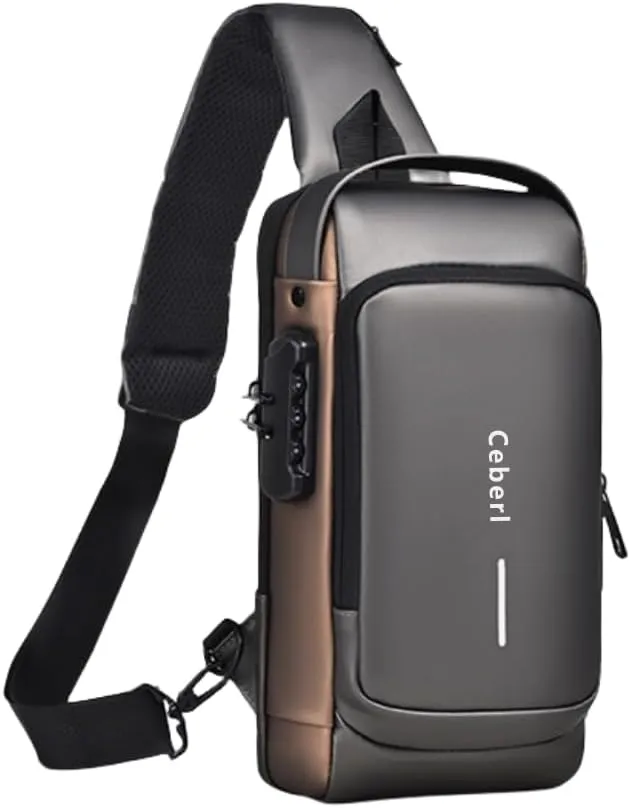 Crossbody Sling Bag for Men Women,Anti-Theft Shoulder Backpack Waterproof Chest Daypack with USB Charging Hole (Grey)
