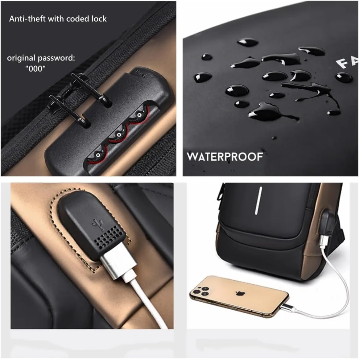 Crossbody Sling Bag for Men Women,Anti-Theft Shoulder Backpack Waterproof Chest Daypack with USB Charging Hole (Grey)