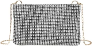Crystal Rhinestone Clutch Purses for Women,Fashion Shine Bling Party Evening Bag with Chain Clutch Small Handbags Shoulder Bags(silver)