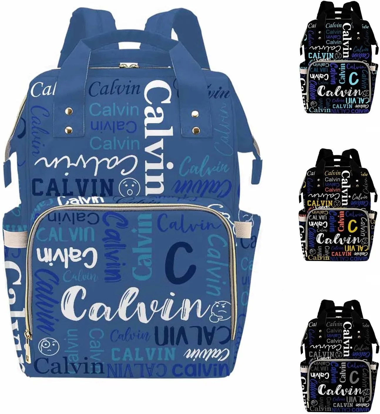 Custom Diaper Bag Backpack Monogram Artwork Name Nylon?Handbag with Name Waterproof for Men Women Personalized Name Nappy Bags Large Capacity for Mom Dad Birthday Baby Shower