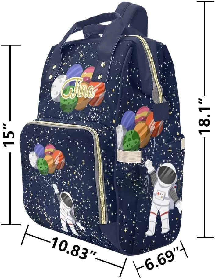 Custom Name Diaper Bag Backpack Astronaut Holding Planet Balloon Clear Up Clutter: Big Capacity Waterproof Bag with Extra Compartments