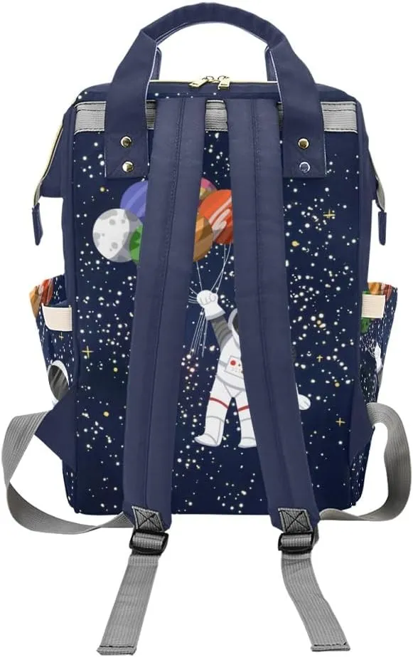 Custom Name Diaper Bag Backpack Astronaut Holding Planet Balloon Clear Up Clutter: Big Capacity Waterproof Bag with Extra Compartments