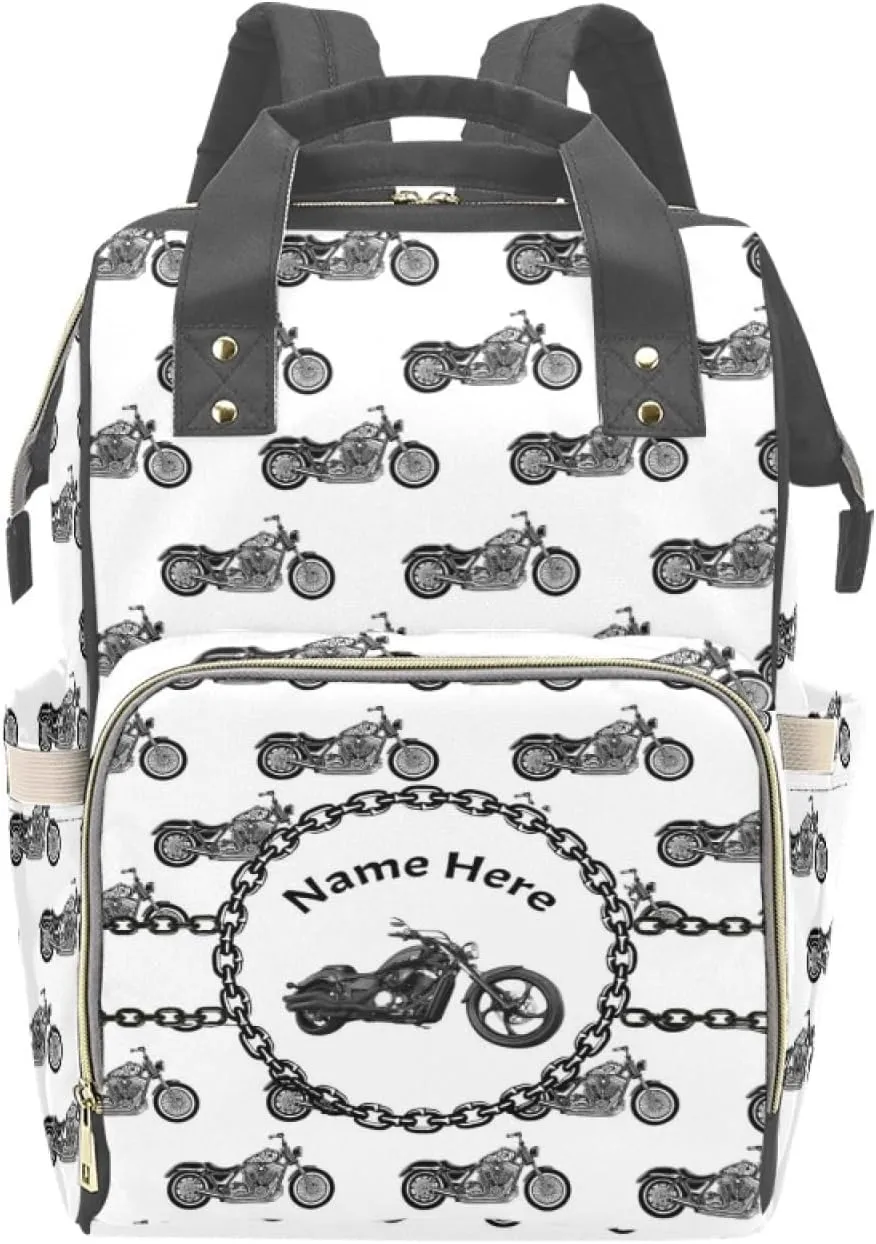 Customized Diaper Bag with Name, Personalized Motorcycle Diaper Backpack for Baby Boys, Custom Mommy Bag Nappy Daypack Daycare Bag Baby Nursing Bags, Gift for Newborn Infants Mom Mother