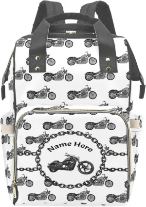 Customized Diaper Bag with Name, Personalized Motorcycle Diaper Backpack for Baby Boys, Custom Mommy Bag Nappy Daypack Daycare Bag Baby Nursing Bags, Gift for Newborn Infants Mom Mother