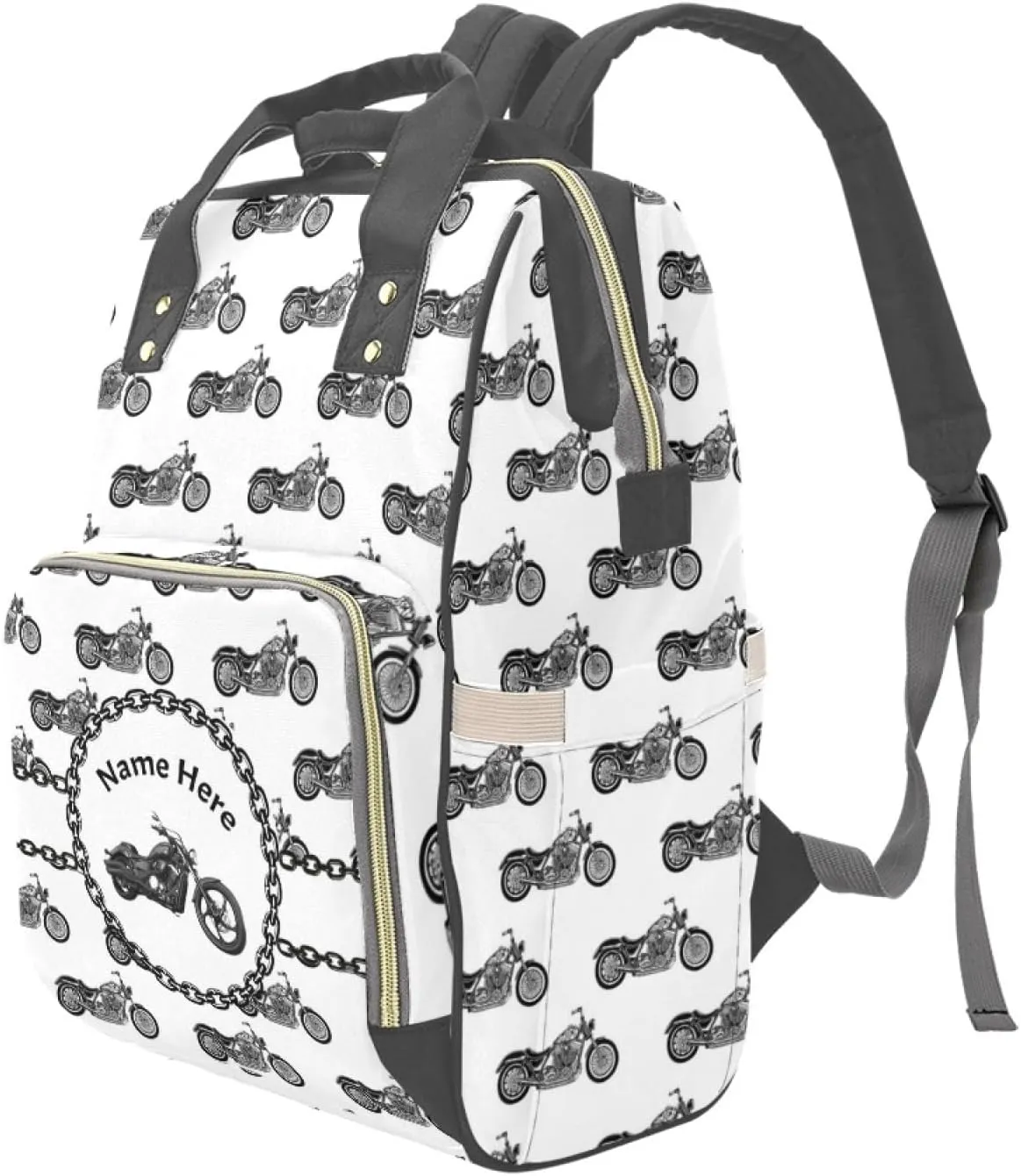 Customized Diaper Bag with Name, Personalized Motorcycle Diaper Backpack for Baby Boys, Custom Mommy Bag Nappy Daypack Daycare Bag Baby Nursing Bags, Gift for Newborn Infants Mom Mother
