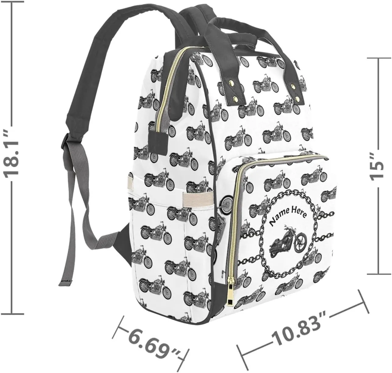 Customized Diaper Bag with Name, Personalized Motorcycle Diaper Backpack for Baby Boys, Custom Mommy Bag Nappy Daypack Daycare Bag Baby Nursing Bags, Gift for Newborn Infants Mom Mother