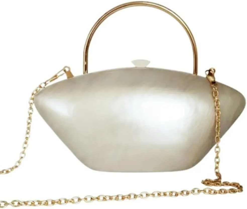 Cute Acrylic Shell Shaped Clutch Purse Small Evening Handbags for Women Wedding Party Prom CrossBody Bag