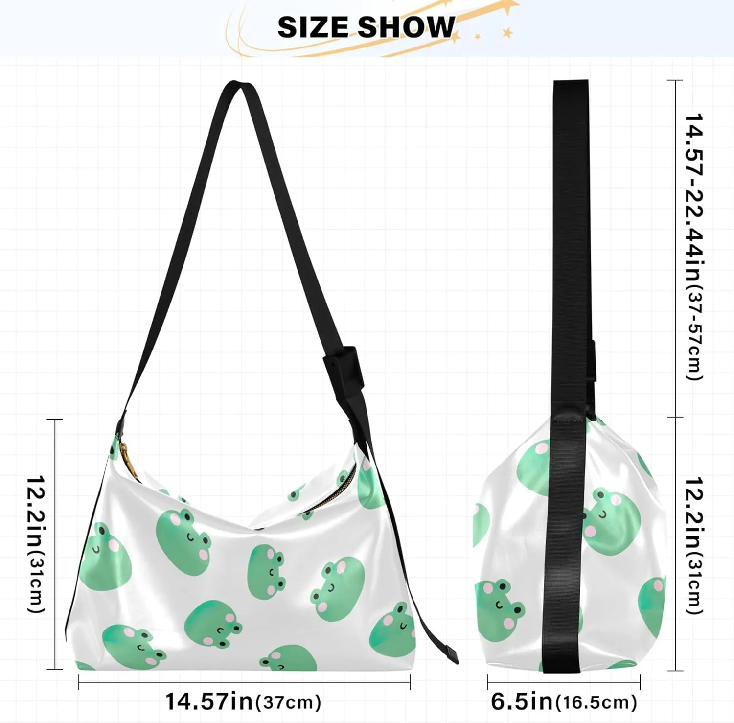 Cute Frog Heads Green White Leather Hobo Purses for Women Large Crossbody Bag Animal Print Crossbody Hobo Handbag